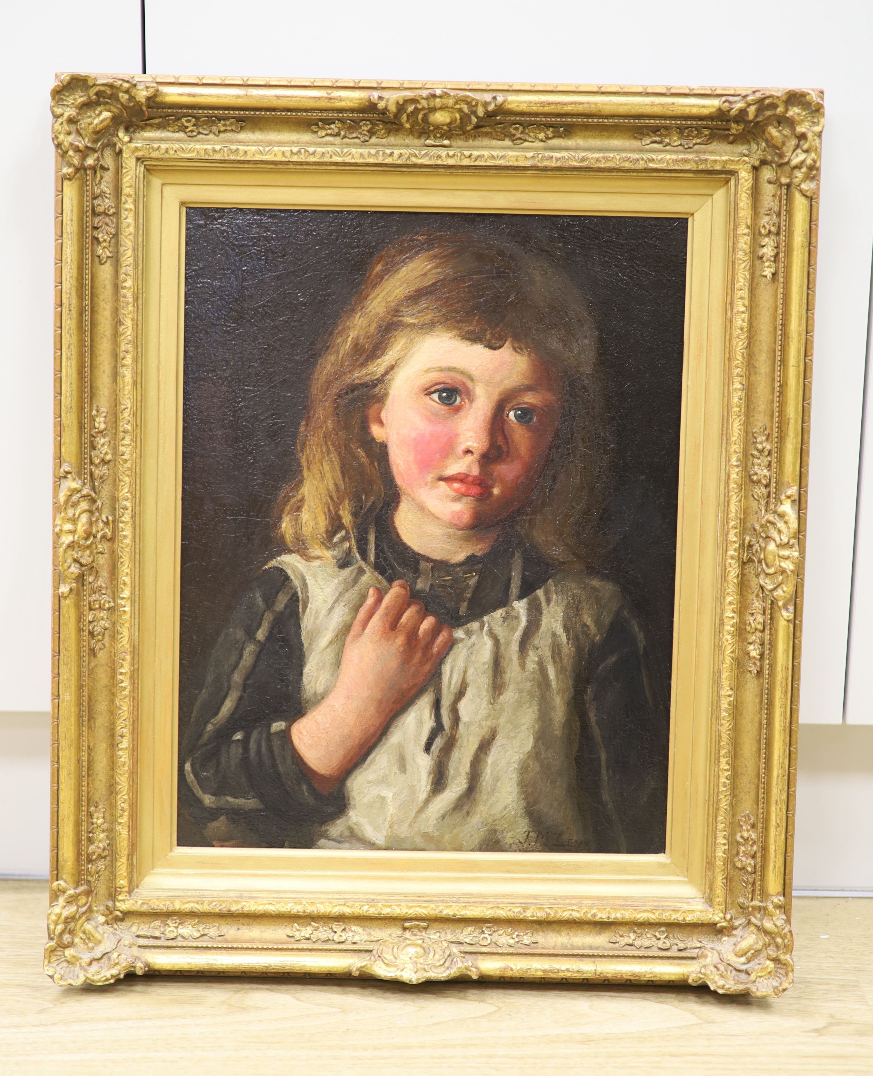 Julia M. Levy, oil on board, Portrait of a girl, signed, 44 x 34cm.